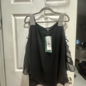 Adrianna Papell Black Top with Silver Embellished Straps